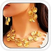 Yean Gold Leaf Wedding Jewelry Sets Bridal Necklace and Earring Set Leaves Necklaces for Women