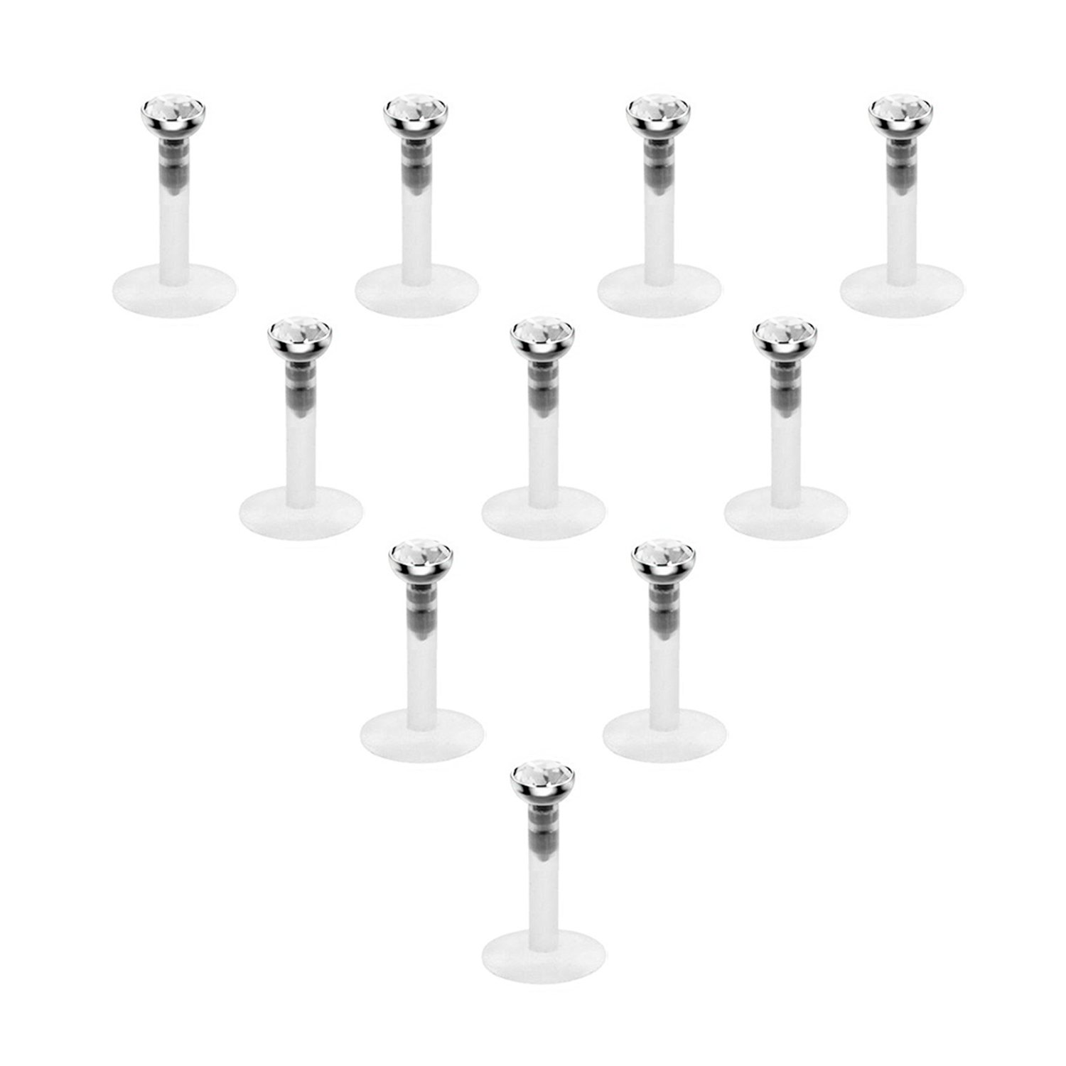 10PCS 1.2mm UV Flexible Acrylic CZ Gem Labret Lip Stud Tragus Helix Piercing Jewelry