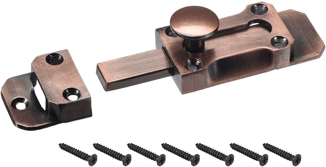sourcing map Barrel Slide Door Bolts - 3-inch Antique Zinc Alloy Security Latch Lock (Red Bronze)