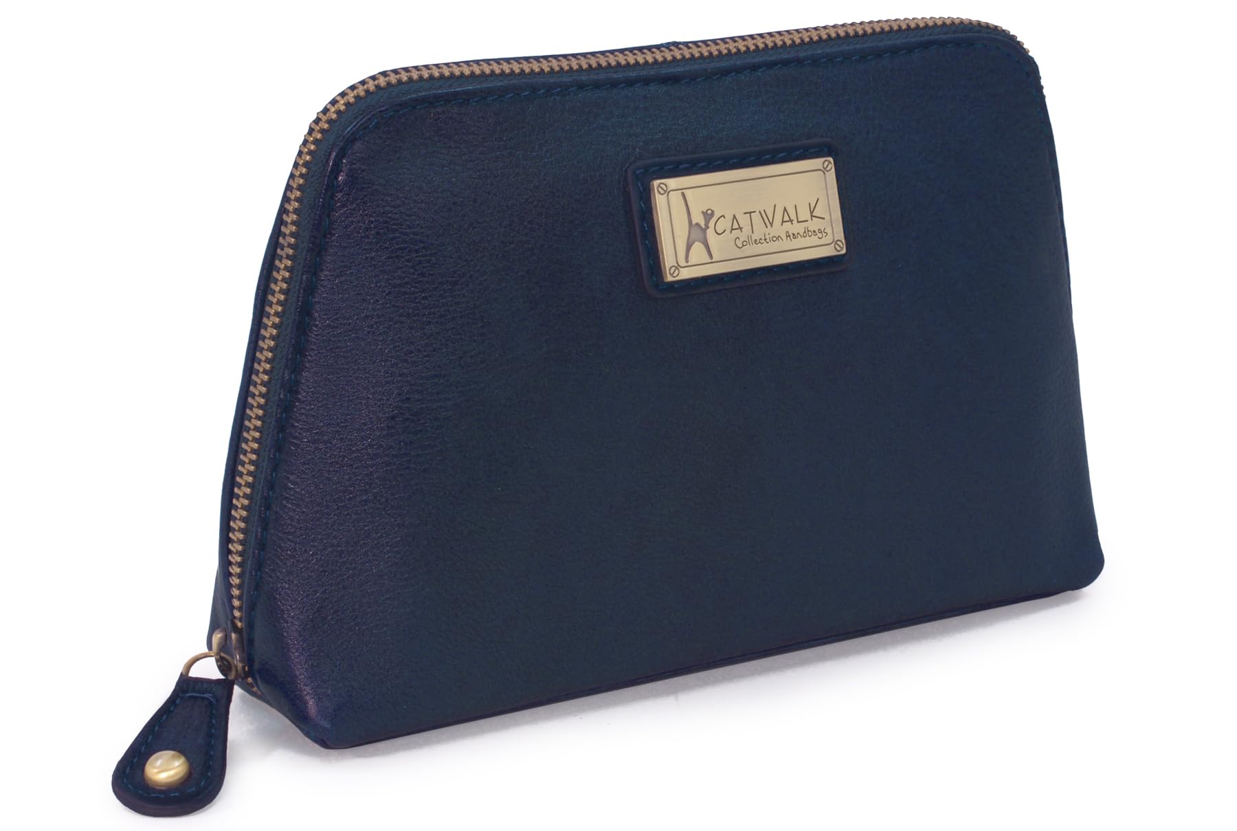 Catwalk Collection Handbags - Women's Leather Cosmetic Bag - Medium Travel Makeup Pouch - Make-Up Case - Emma - Blue — image 1