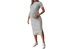 RoseSeek Women's Casual Striped Maternity Dress Short Sleeve Sleeve Split Thigh Bodycon Dresses Pregnancy Clothes