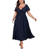 EYWOL Women's Plus Size Formal Dress Lace Chiffon Maxi Dress,Open Back Cocktail Dress for Wedding Guest,Party,Gala Events