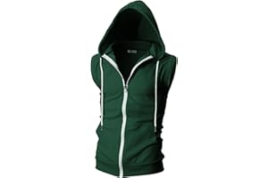 Ohoo Mens Slim Fit Sleeveless Lightweight Zip Up Hooded Sweatshirt Vest Hoodie