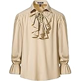 JEMITOP Mens Pirate Vampire Ruffle Shirt Elastic Cuff Poet Victorian Steampunk Renaissance Medieval Cosplay Costume