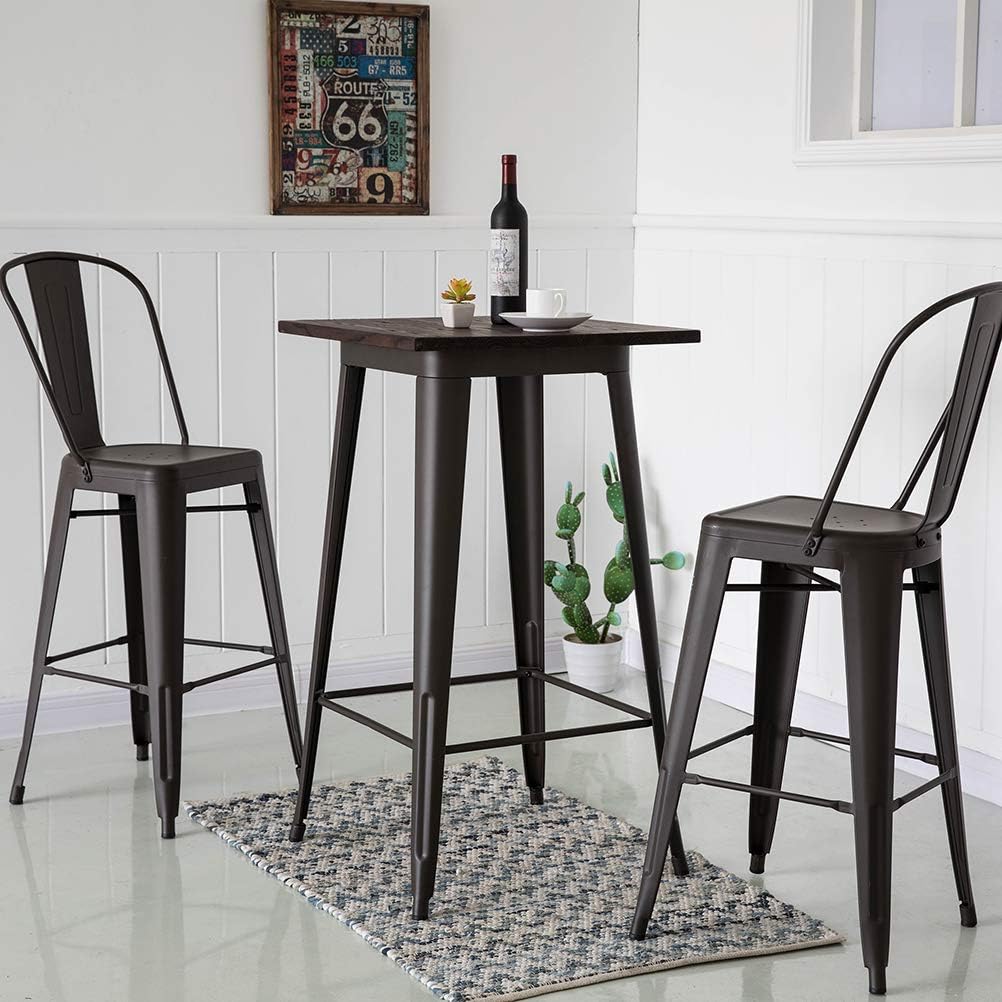Glitzhome Modern Style Square High Heavy-Duty Metal Bar Table with Wooden Top Sturdy Frame Bistro Pub Table: Kitchen & Dining