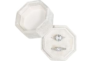 Vicoter Velvet Ring Box, Ring Box 2 Slots Ring Gift Box Double Slots Octagon Ring Display Holder Case for Proposal Engagement Wedding Ceremony (Ivory)