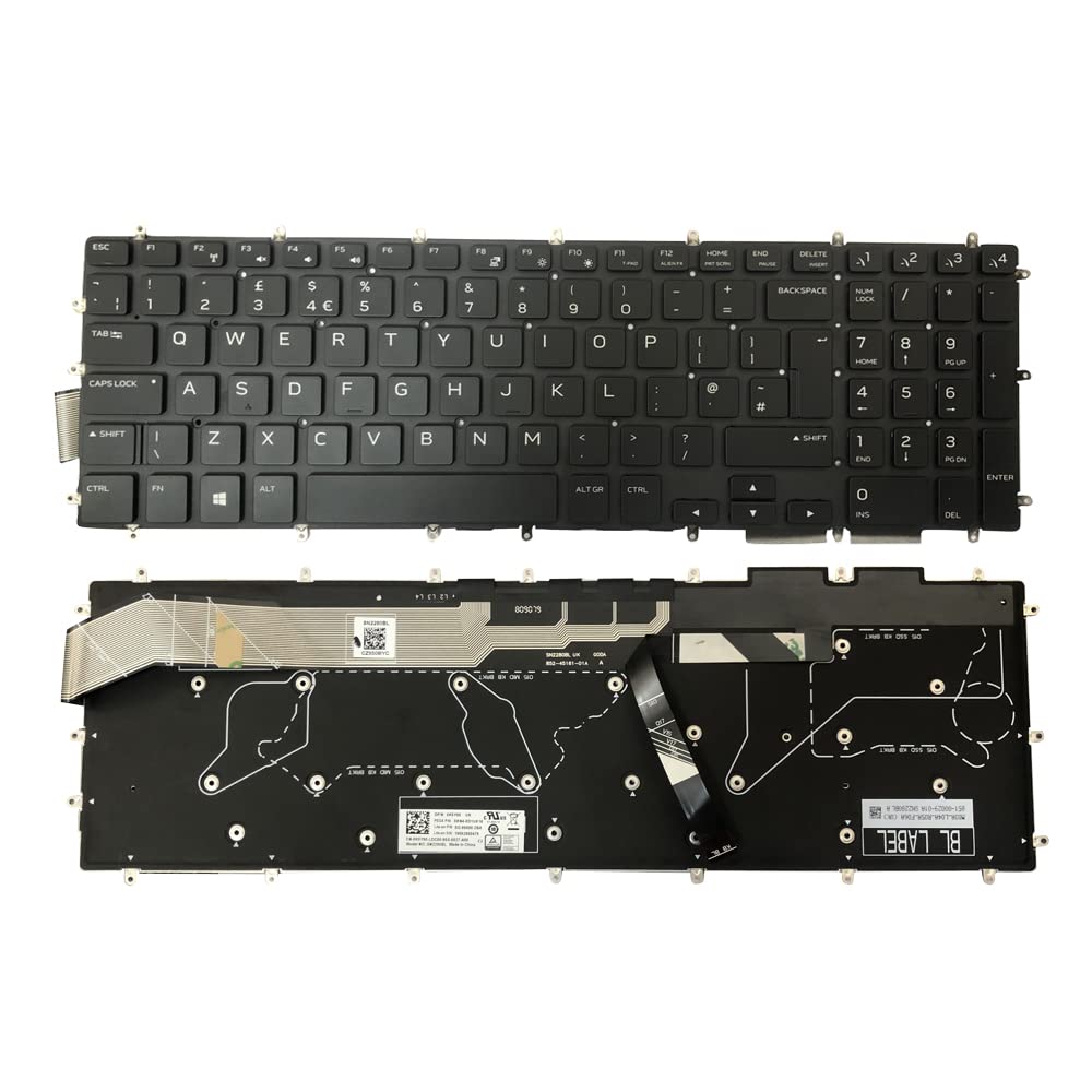 Gintai Keyboard UK Layout for Dell Alien-ware M15 R1, M17 R1 2019, 0K5Y90 K5Y90 0KN4-0D1UK16 SG-95000-2BA 18090600180 SN2280BL QWERTY Keyboard 4 Zone RGB Backlit Laptop