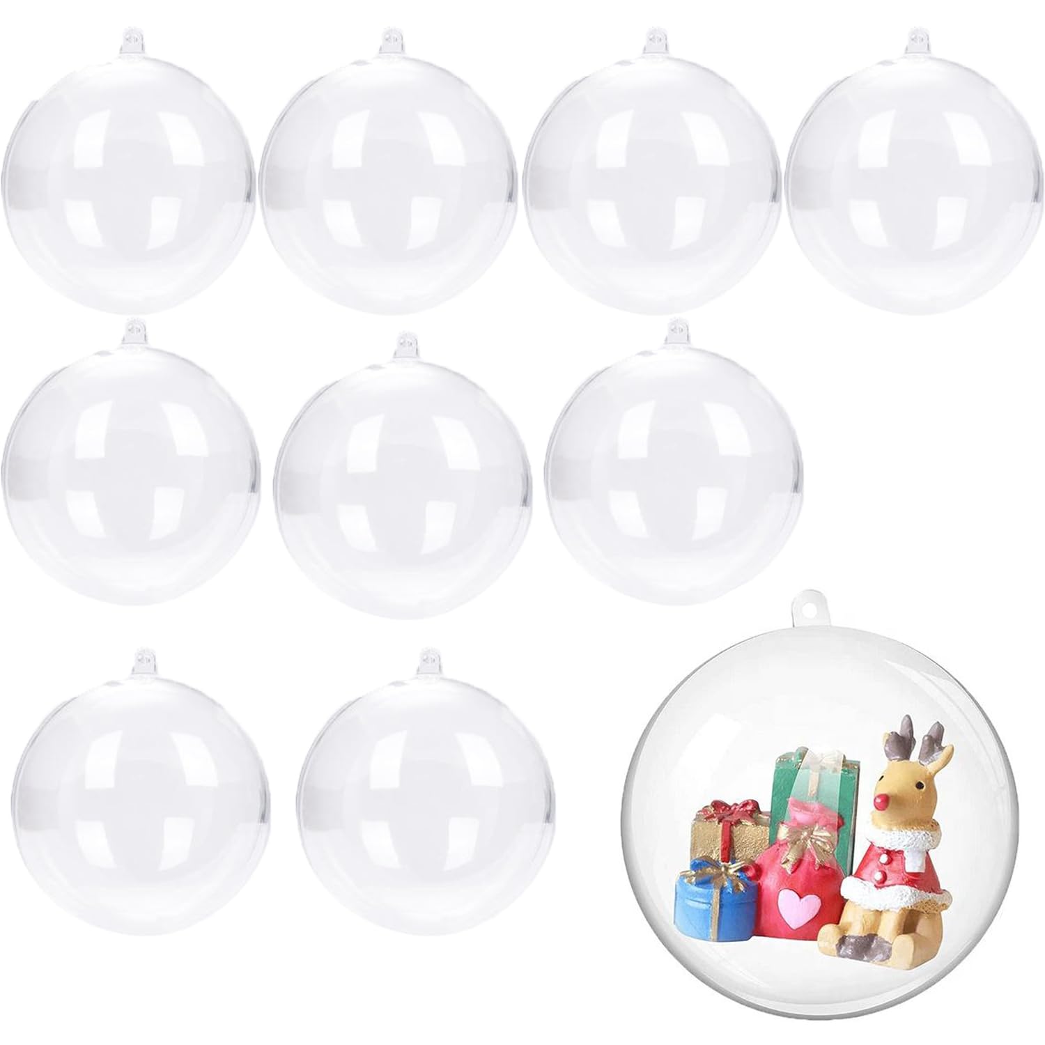 10pcs Clear Plastic Ornaments, Fillable Balls 3.15Inch/80mm Clear Plastic Fillable Balls for DIY Crafts, Christmas Tree Decor, Wedding Party, Xmas Holiday Home Decoration