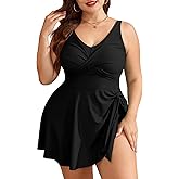 Sovoyontee Women's Plus Size Tankini Two Piece Swimsuit High Waisted Bikini Bottom Tummy Control Flowy Swim Dress