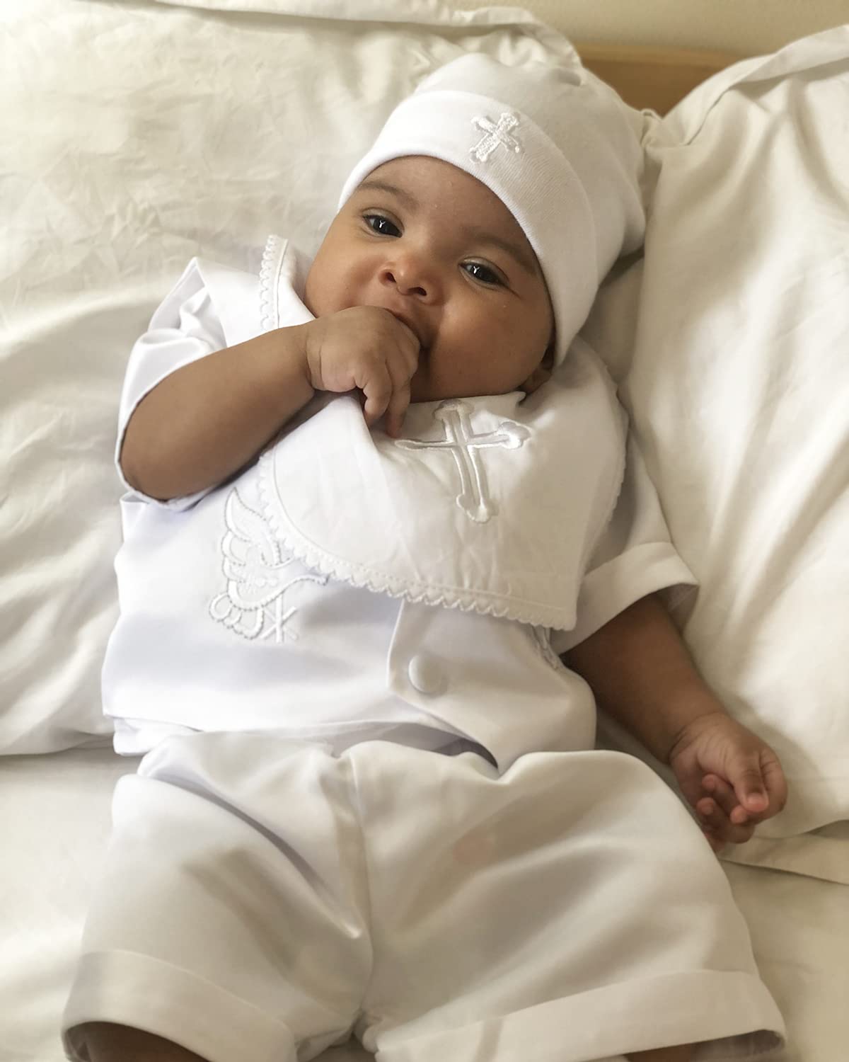 ESTAMICO ESTAMICO Infant Baby Boy's Girl's Christening Baptism Outfits Embroidered Cross Bib