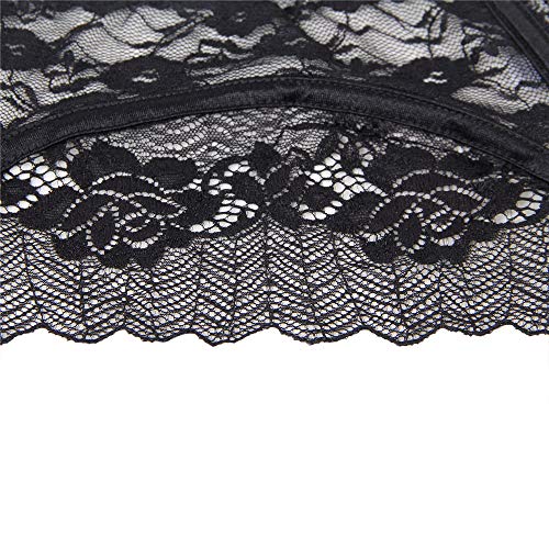 comeondear Women Lace Suspender Garter Belt Plus Size Lingerie with G-String for Thigh High Stockings Black