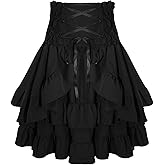 FEOYA Women Steampunk Gothic Lace Up High Waist Renaissance Victorian Layered Skirt