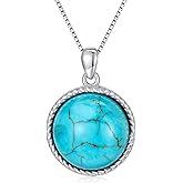 DOLIOX 925 Sterling Silver Turquoise Pendant Necklace, Genuine Round December Birthstone Necklace Vintage Jewelry Gift for Women