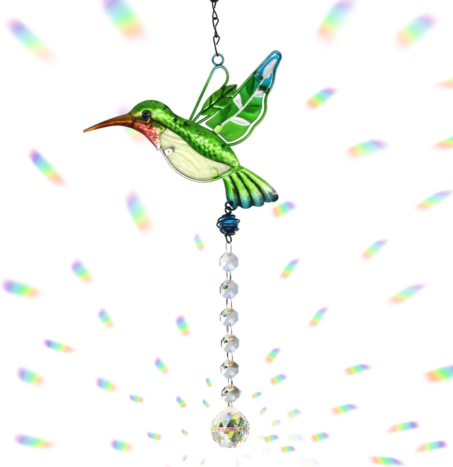 Cosylove Kristall-Sonnenfänger Grüner Kolibri Anhänger hängender Kronleuchter Prisma Regenbogenhersteller Ornament für Fenster Sun Catcher Hausgarten Dekoration