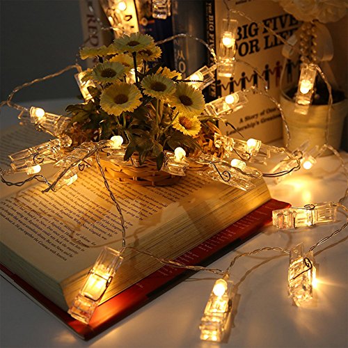Photo Clips String Lights, 20FT 40 LED Battery-Powered LED Photo Clip String Lights, Pictures Display String Fairy Lights Perfect for Hanging Pictures, Notes, Artwork (Warm White)