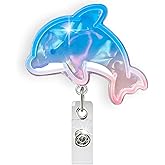 Cute Dolphin Badge Reel Retractable for Nurse Nursing RN CNA LPN Medical Worker & Teacher, Funny Ocean Animal Badge Reel, Pediatric Nurse Badge Holder with Alligator Clip & 24” Durable Nylon Cord