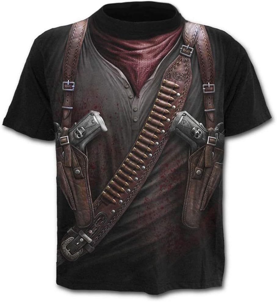 Mens Western Cowboy Print Tshirt, Summer Fashion Cool Casual Cotton Blend Slim Fit Short Sleeve Round Neck Top Blouse