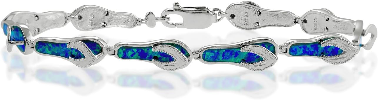 Beaux BijouxSterling Silver 7" Created Blue Opal Flip-Flop Link Bracelet