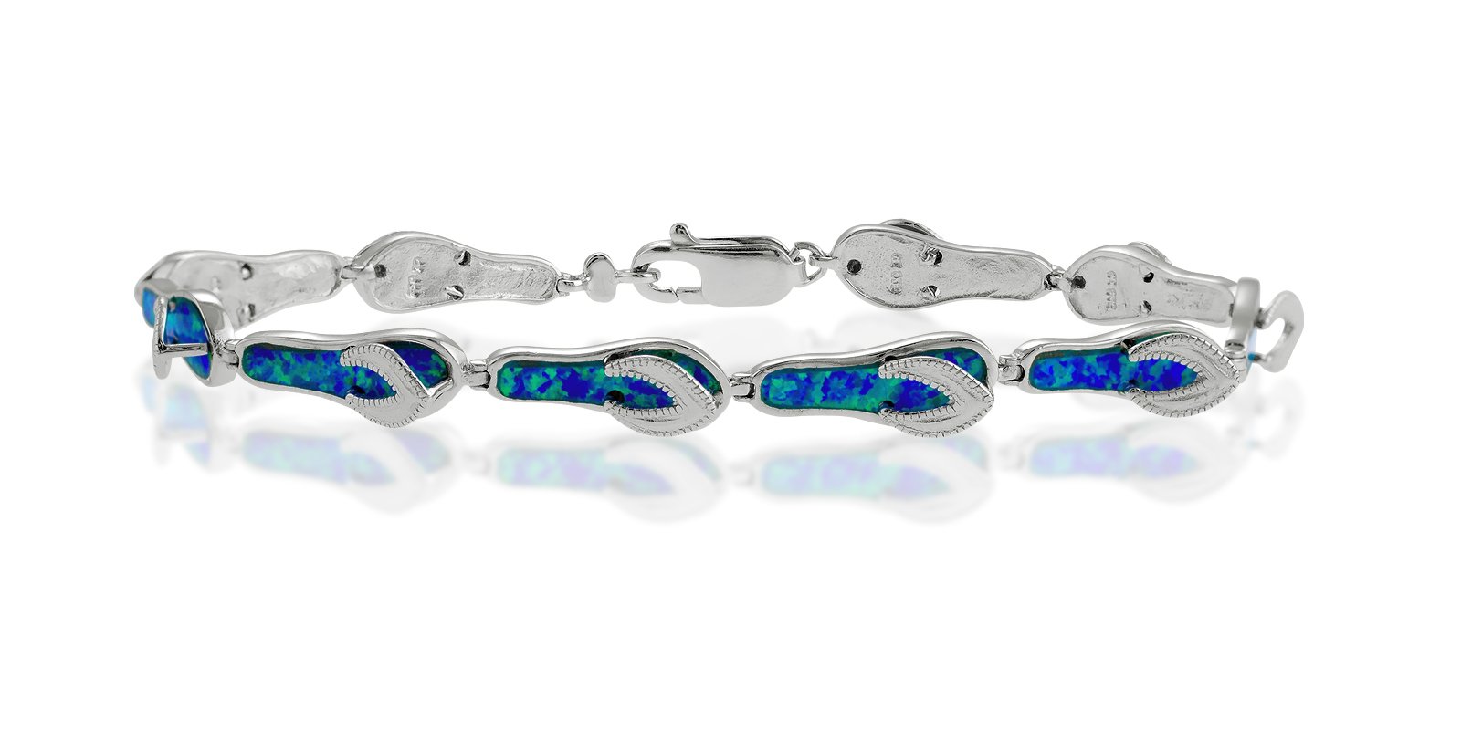 Beaux BijouxSterling Silver 7" Created Blue Opal Flip-Flop Link Bracelet
