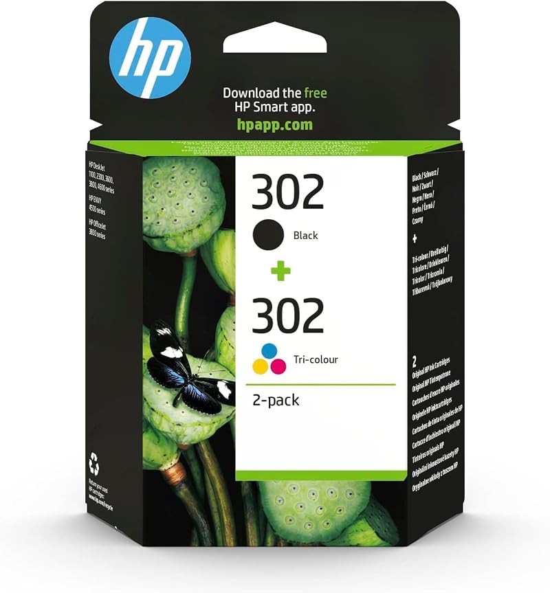 HP X4D37AE 302 Original Ink Cartridges Black Tri-Color 2 Count Pack 1