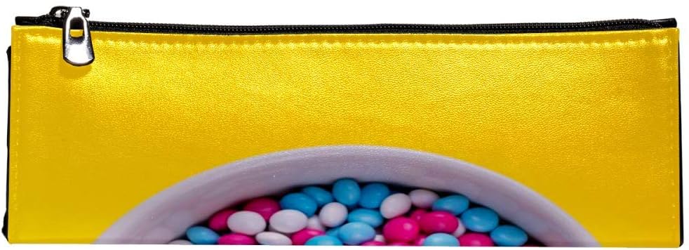 EZIOLY Bowl of Candies Zippered Pencil Bag Pen Bag Holder Leather Stationery Pouch Case Makeup Bag Cosmetic Bag-Triangular for School, Work & Travel