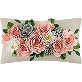 OiseauVoler Decorative 3D Flower Throw Pillow Covers Accent Floral Pink Pillowcases for Couch Bed Home Living Room Farmhouse Decor 12x20 Inch