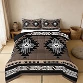 Feelyou Boho Comforter Set Queen Size Southwestern Native Aztec Comforter Set Indian Tribal Bedding Set Retro Exotic Boho Duvet Set Dark Grey Quilt Set