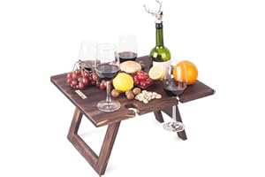 BARGIFTS Portable Picnic Wine Table,Outdoor Picnic Table Foldable,Wooden Champagne Picnic Snack Table,Picnic Tray Table at Park, Wine Lover Gift