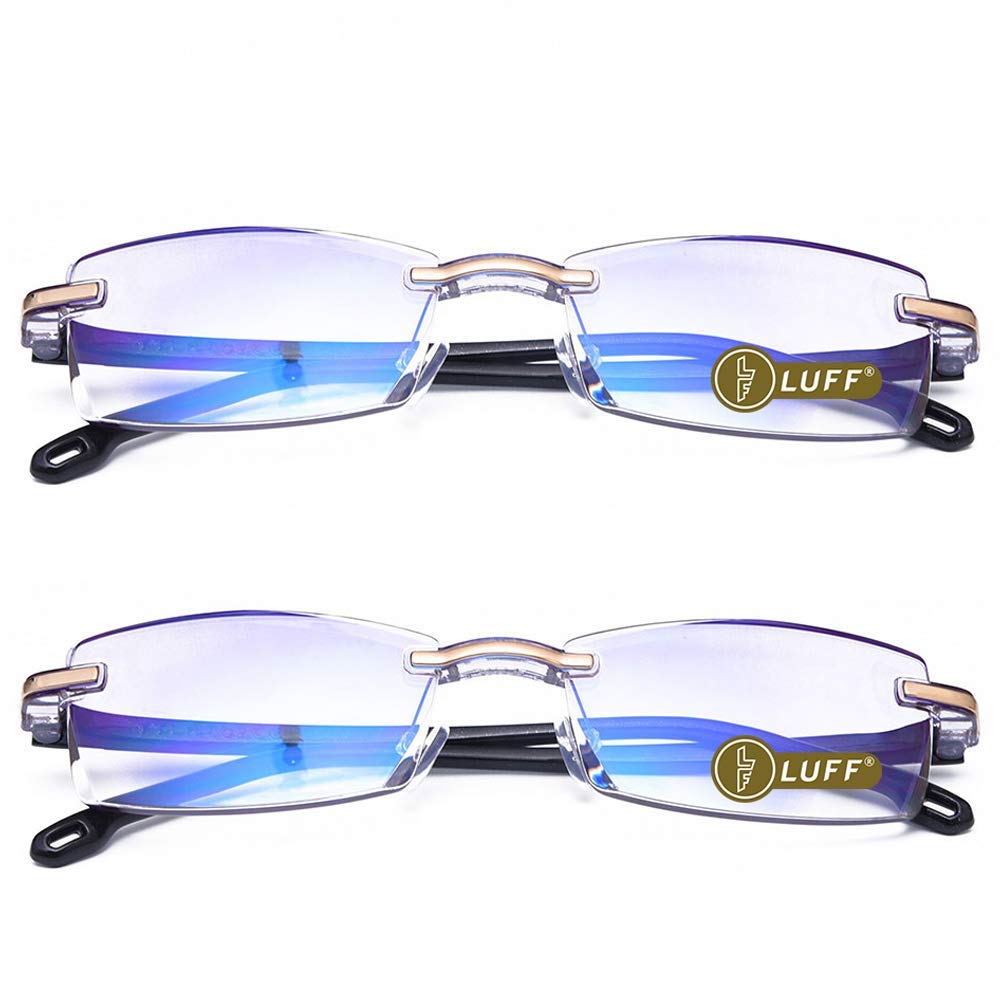 LUFF Reading Glasses Hd Anti-Blue Diamond Cut Edge Frameless Reading Glasses black