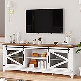 GAOMON Rustic TV Stand, 75 Farmhouse TV Table with Sliding Barn Doors, Entertainment Center for 65/70/75 inch TV, Media Console Table for Living Room/Bedroom, White and Brown