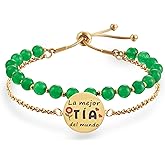 LParkin Doble Cuenta Pulsera Regalos la mejor Tía del mundo, Pulsera Personalizada Mujer Acero Inoxidable Ajustable, Regalo Cumpleaños Original, Oro