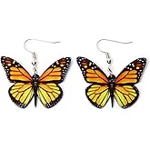 Statement Monarch Butterfly Earrings, Bright Colored Big Butterfly Wing Dangle Earrings for Women Jewelry