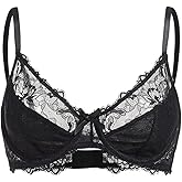 SHENHE Women's Floral Lace Bow Sheer Bra Spaghetti Strap Push Up Underwired Lingerie Bras