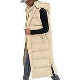 BTFBM Long Puffer Vest Women Quilted Hooded Button Down Zip Up Sleeveless Vests Outerwear Padded Jacket Fall Winter Coat