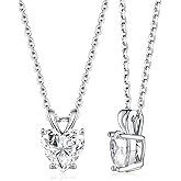 1-2 Carat Moissanite Round/Heart Necklace for Women, Solid 925 Sterling Silver, 16"/18"/20" Adjustable Chain, Anniversary Mother's Day Valentines Gift