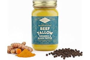 FOND NOURISH DELIGHT FOND Regenerative Grass-Fed Beef Tallow for Cooking – High Smoke Point Grass Fed Beef Tallow for Frying, Sautéing, & Roasting – Sustainably Sourced, Seed Oil Free – Turmeric & Black Pepper, 14oz