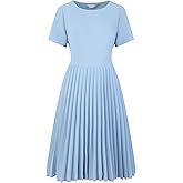 Hobemty Women's Pleated Dresses Work Fit and Flare Midi Dress