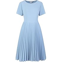 Hobemty Women's Pleated Dresses Work Fit and Flare Midi