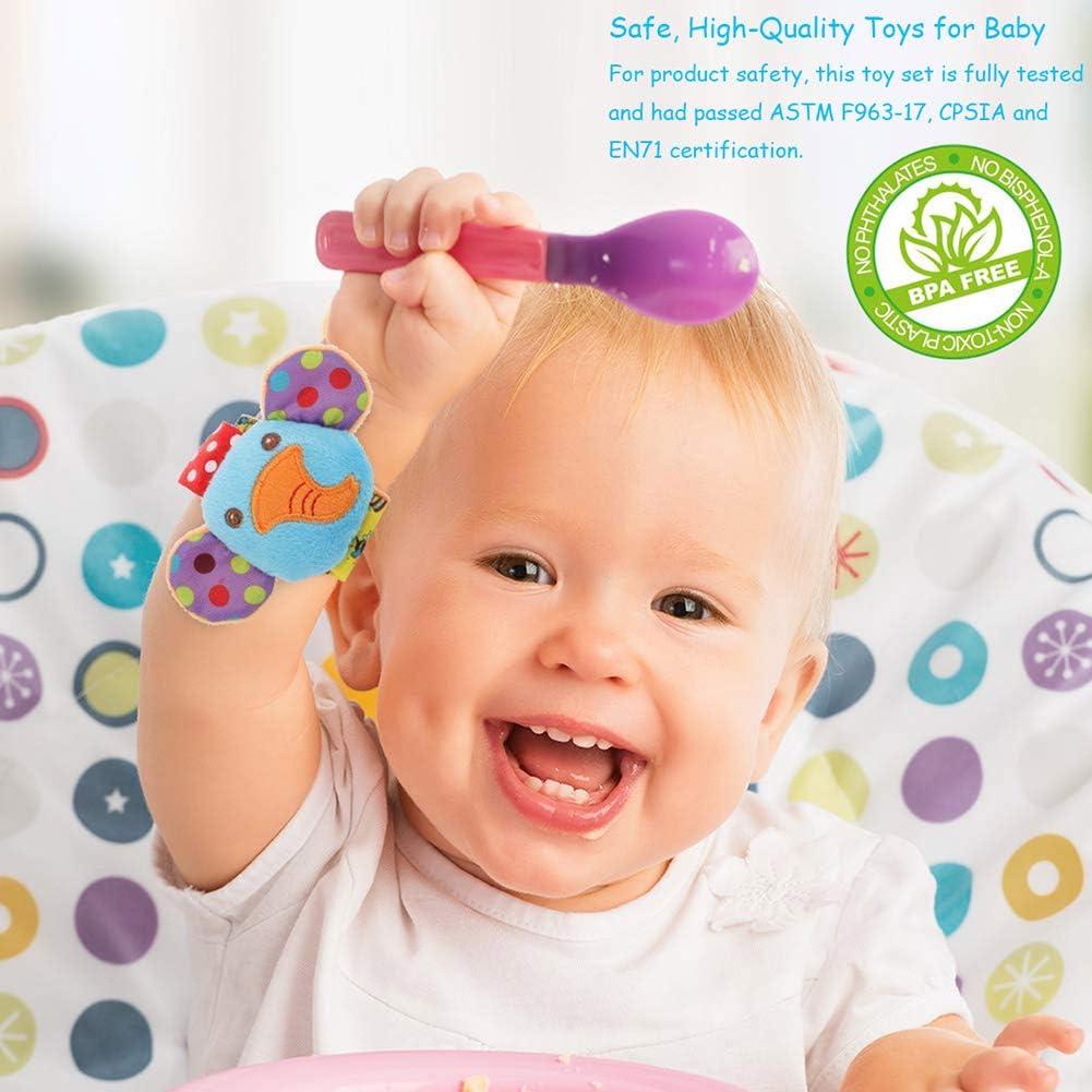 SSK Soft Baby Wrist Rattle Foot Finder Socks Set,Cotton and Plush Stuffed Infant Toys,Birthday Holiday Birth Present for Newborn Boy Girl 0/3/4/6/7/8/9/12/18 Months Kids Toddler,4 Cute Animals: Toys & Games