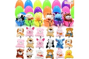 CAMIRUS 24Pack Easter Eggs Filled with Mini Plush Animal Toys, Cute Small Stuffed Animal Keychain Set for Kids Easter Baster Stuffer, Easter Egg Hunt Filler Stuffer