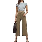 Fmkagva Cropped Wide-Leg Pants Casual High Waist Baggy Pants Stretchy Straight Trousers with Pockets(Brown-XL)