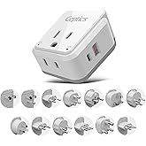 Ceptics International Power Plug Adapter Travel Set, 20W PD & QC, Safe Dual USB & USB-C 3.1A - 2 USA Outlet - Compact - Use Europe, Asia, Africa In Worldwide - Includes 13 Type SWadAPt Attachments