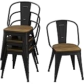 Homvinax 18 Inch Dining Chairs Set of 4, Farmhouse Metal Chairs with High Back and Wooden Seat, Stackable Industrial Bar stoo