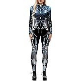 Sumtory Womens Hi-neck Skeleton Print Bodycon Jumpsuits Fullbody Unitard