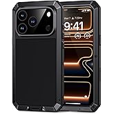 Lanhiem for iPhone 17 Pro Max Metal Case, Built-in Glass Screen Protector, Heavy Duty Shockproof Case [Military-Grade Full Protective] Tough Rugged Phone Cover for 17 Pro Max 6.9", Black