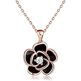 BELLNA 14K Gold Rose Flower Necklace For Women Sterling Silver Dainty Rose Gold Flower Pendant Necklaces Cute Gifts For Her Birthday wedding Anniversary Valentines Day