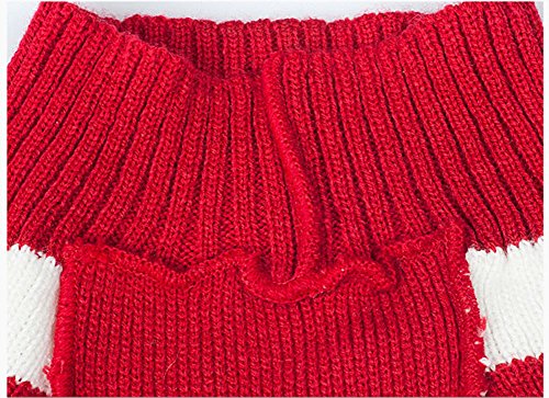 MaruPet New Year Doggie Ribbed Halloween Two-leg Sweater Knitwear Turtleneck Striped Elk Printed Christmas Cotton Vest Top for Teddy, Chihuahua, Shih Tzu, Yorkshire Terriers, Golden Retriever Red M