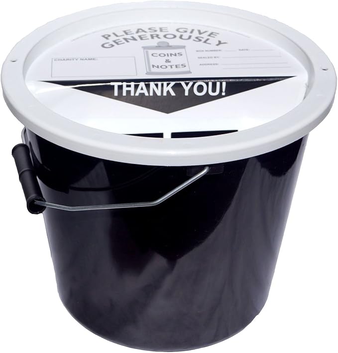 4 Charity Money Collection Buckets 5.7 Litres Black Toys & Games
