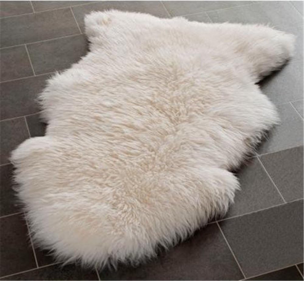 Genuine Sheepskin Rug Single Pelt Ivory White Fur, 2ft X 3ft
