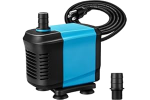 KEDSUM 320GPH Submersible Pump(1500L/H, 20W), Ultra Quiet Water Pump with 4ft High Lift, Aquarium Pump with 6.5ft Power Cord, 2 Nozzles for Fish Tank, Pond, Aquarium, Statuary, Hydroponics